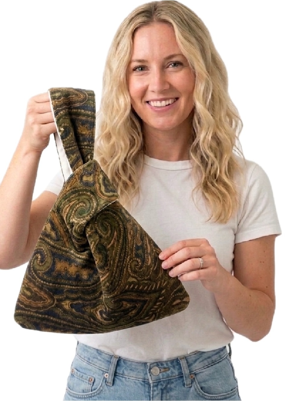 NEW Handmade Velvet Paisley Japanese Knot Bag